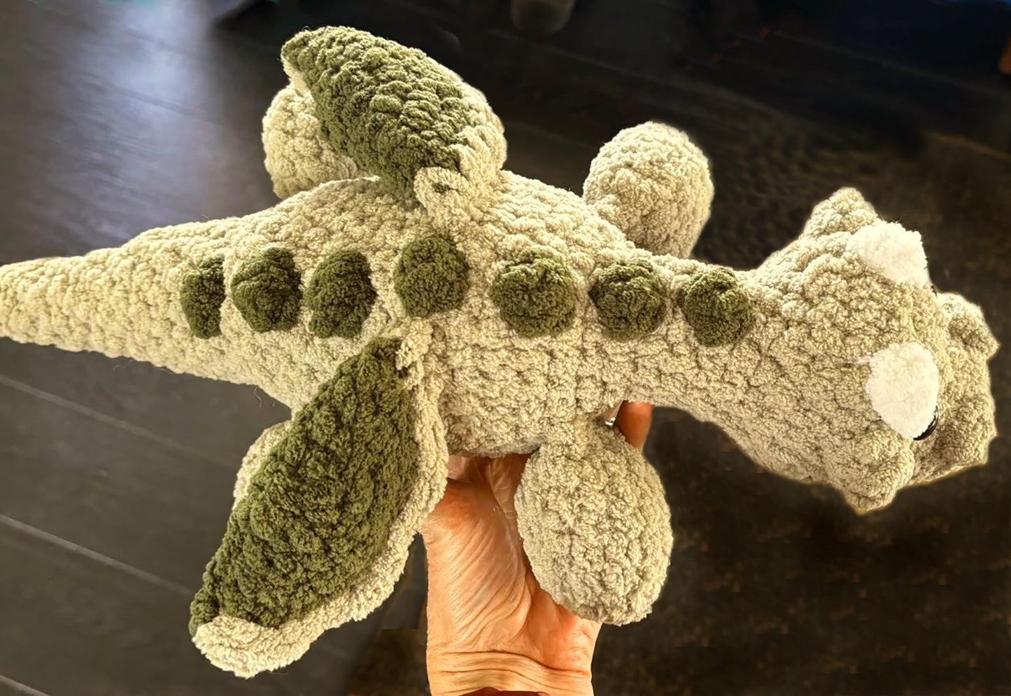 Fun Flying Dragon crochet plushie collectibles are handcrafted by MarVia Square's youngest artisan, Anya. Made with soft, plush acrylic yarn, and black mushroom bead, plastic buttons added for eyes. Dimensions: 16" long, 7.5" wide Spot treat with mild soap or dry clean Consciously made in California Ages 3+