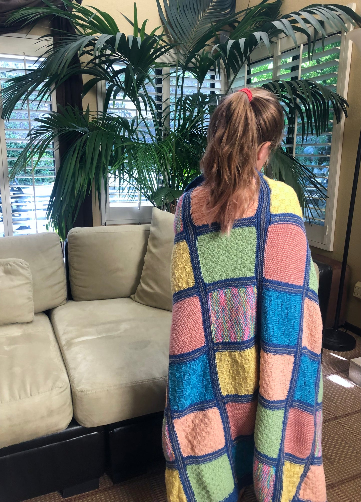 Oda's hand knit, quilt style blankets have impeccable attention to detail with different knit patterns in each square. Made from soft, up-cycled cotton/acrylic blend yarns, these beautiful one-of-a-kind pieces can also be custom made. Send us a message with your preferred color preferences (choice of 2 to 5 colors), size preference (see 'dimensions' below), then within 3 - 5 weeks your custom made blanket will be completed. Soft cotton/acrylic blend yarn Made in the USA