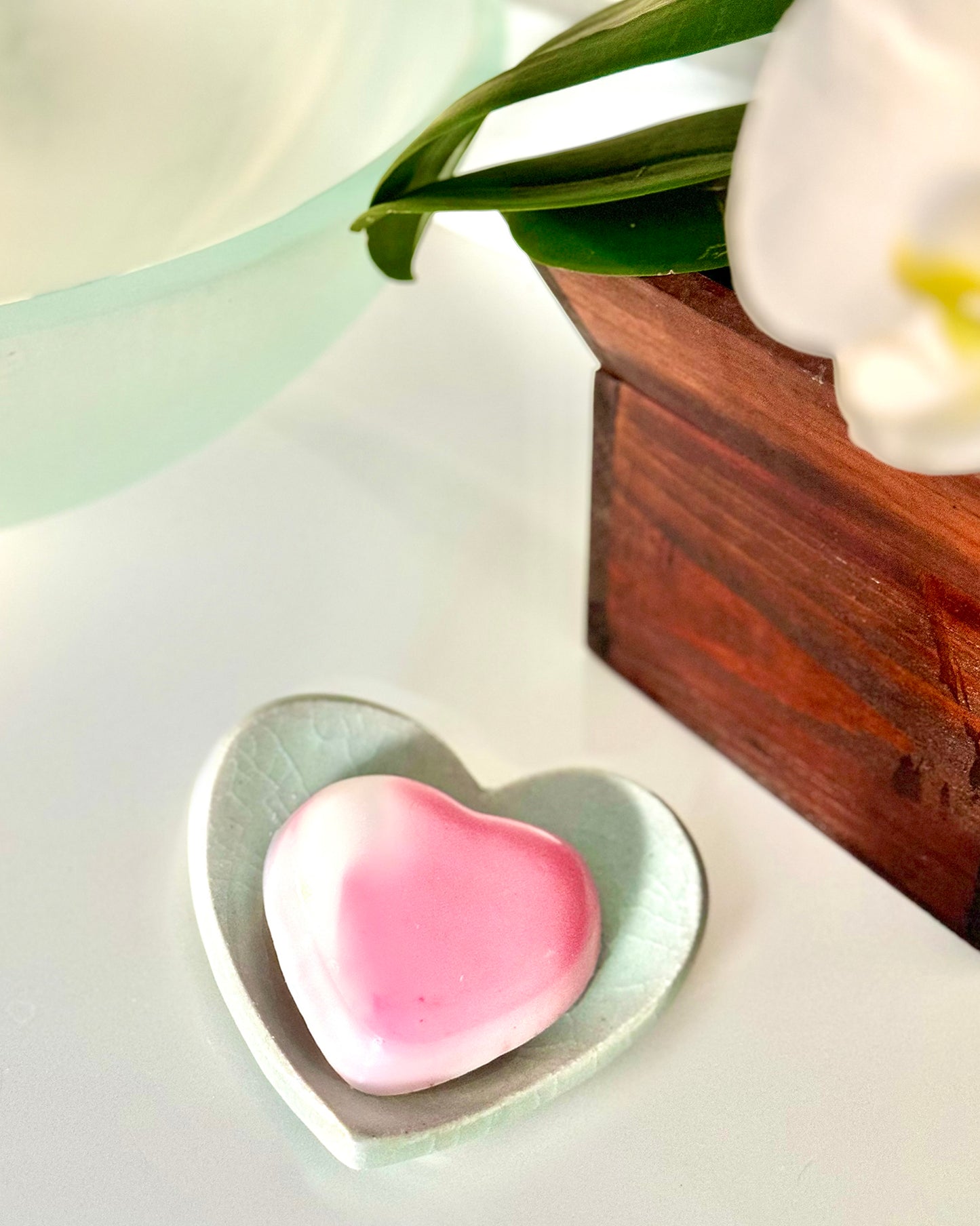 Hydrating Heart Soap https://www.handmadeonmarviasquare.com/products/hydrating-heart-soap Your skin will love the silky smooth feeling from these hydrating heart soaps by Patrice Angel Healing. Hand poured with Aloe vera and Mimosa scented shea butter. Each unique in design, so that no two soaps are alike. Dimensions: 3" x 3" Color: Rose & White Blend Handmade in California