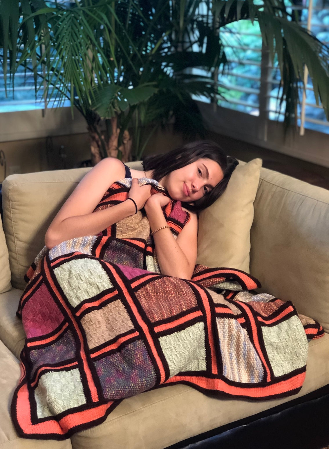 Oda's hand knit, quilt style blankets have impeccable attention to detail with different knit patterns in each square. Made from soft, up-cycled cotton/acrylic blend yarns, these beautiful one-of-a-kind pieces can also be custom made. Send us a message with your preferred color preferences (choice of 2 to 5 colors), size preference (see 'dimensions' below), then within 3 - 5 weeks your custom made blanket will be completed. Soft cotton/acrylic blend yarn Made in the USA