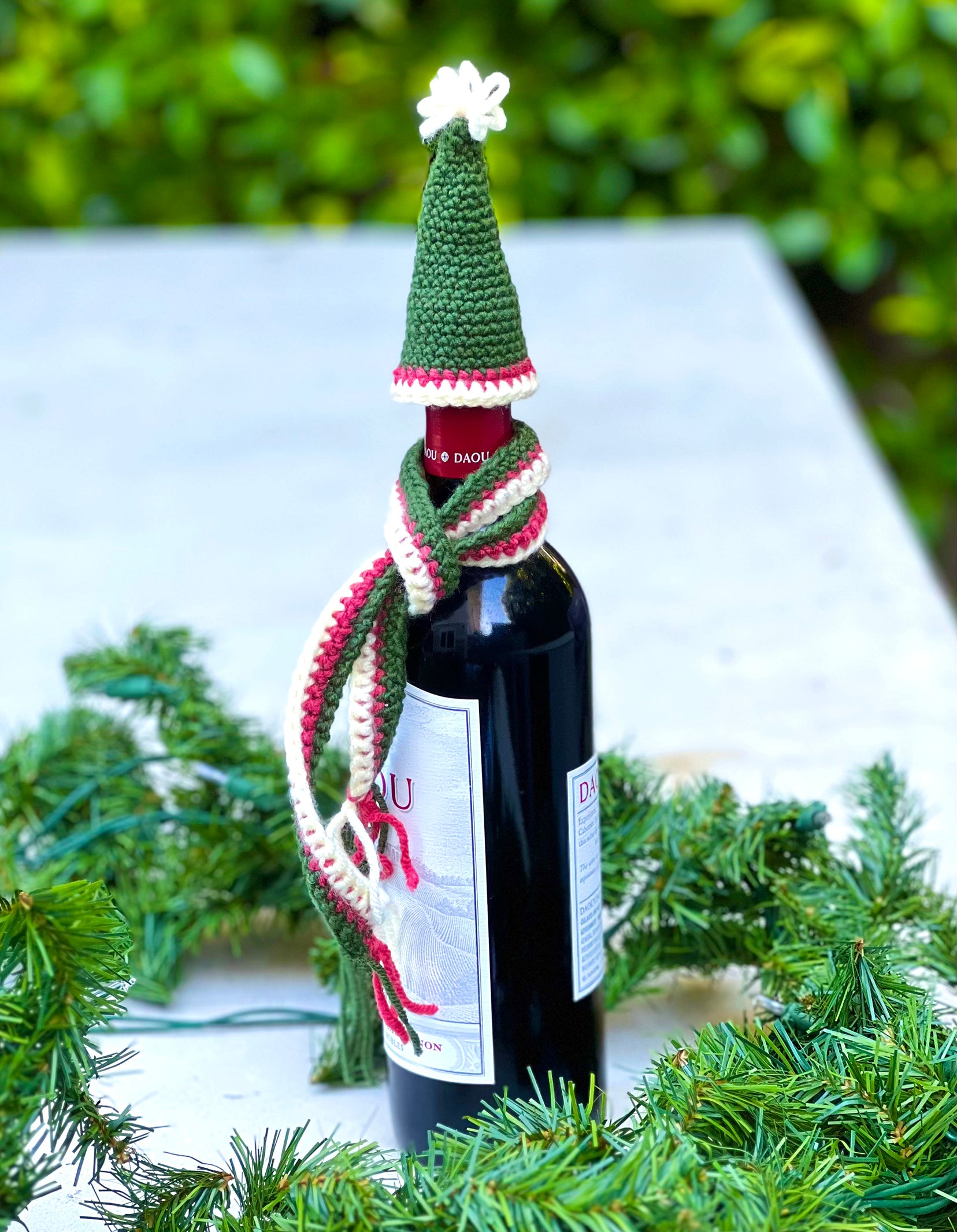These knitted wine bottle topper hat & scarf sets make gift giving more fun. Made from upcycled acrylic yarn in three different festive styles. Made to order, please allow 3 to 7 days depending how many sets are ordered. Colors may also vary depending on availability. Acrylic yarn Hand wash cold, line dry Handmade in California