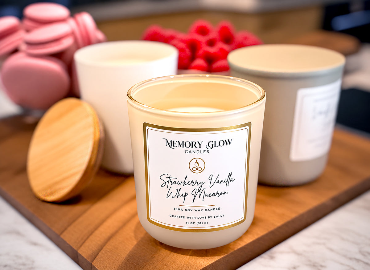 Memory Glow Candles' signature scents of Sweet Indulgence have such a delicious fragrance, you just want to eat them! Each candle is hand poured with clean burning, long lasting soy wax, natural scents, and a natural wood wick. Spa style, white and cream colored, thick glass vessels come with a bamboo wood lid. 'Made Better' certified and our homage to a beloved mother who filled our lives with warmth and light. Dedicated to those touched by Alzheimer's.