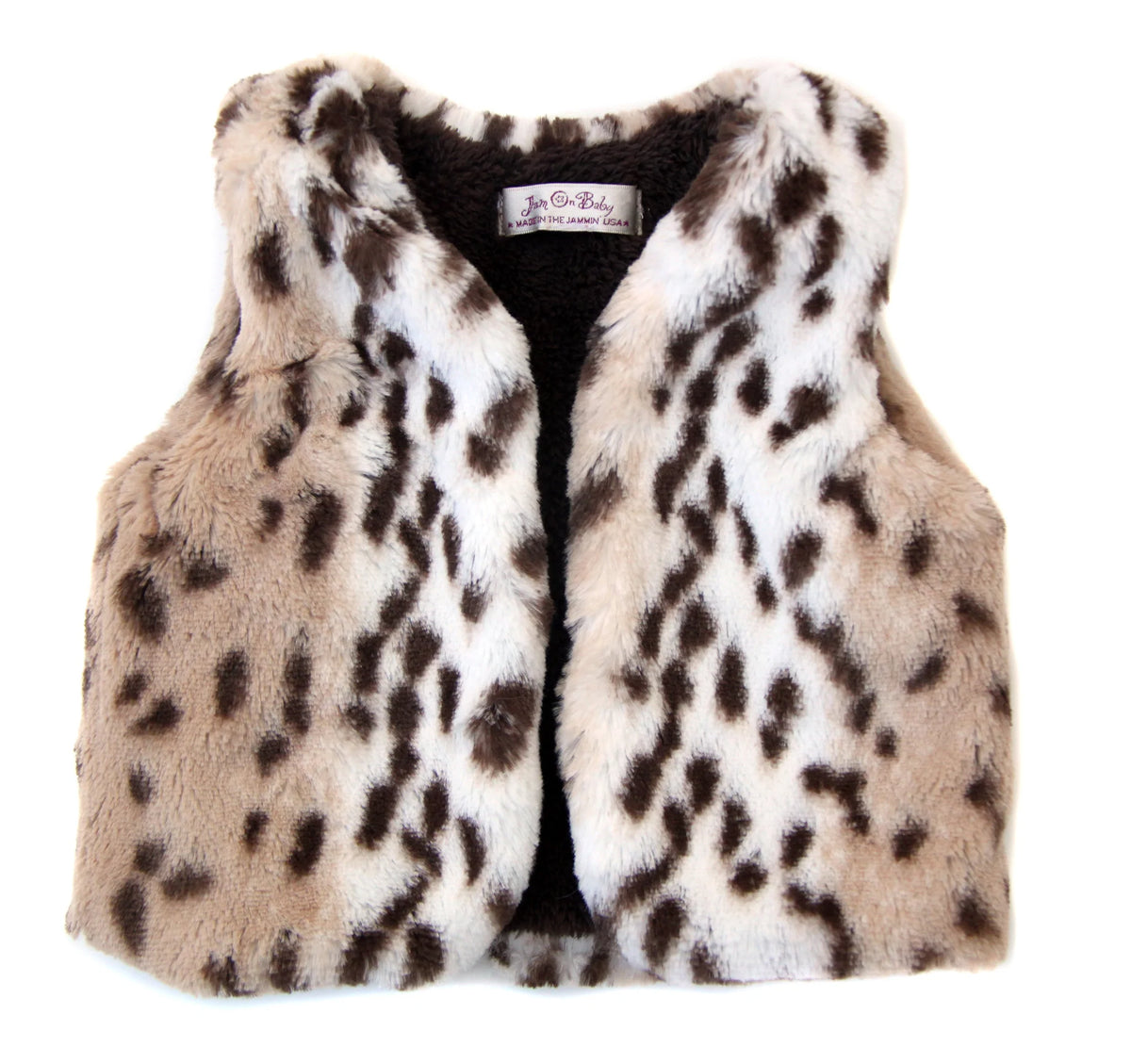 Your winter princess will be warm and cozy in our reversible snow leopard cuddle vests